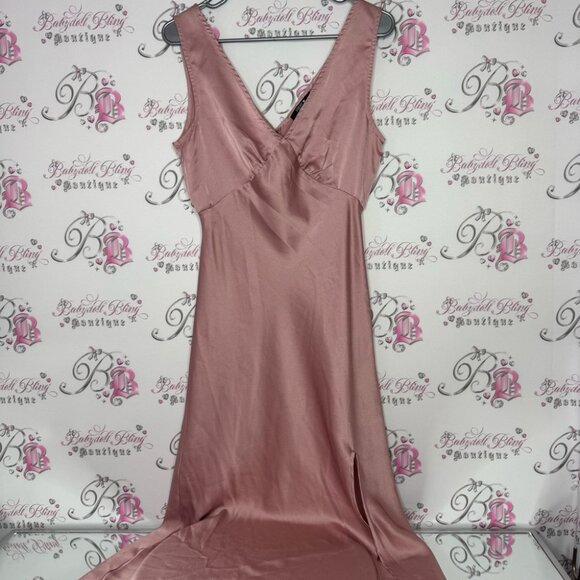 Paper heart dress long slip blush pink shimmer silky maxi leg slit v neck luxe - Picture 6 of 12